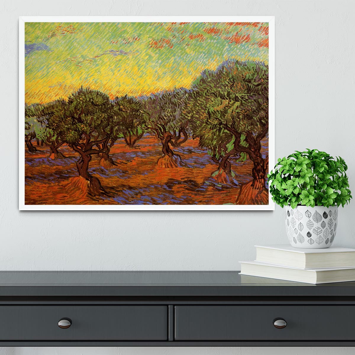 Olive Grove Orange Sky by Van Gogh Framed Print - Canvas Art Rocks -6