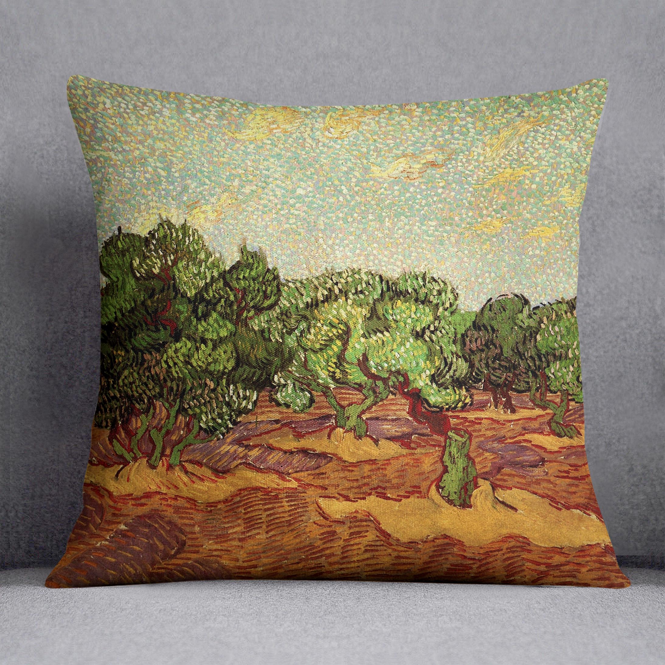 Olive Grove Pale Blue Sky by Van Gogh Cushion