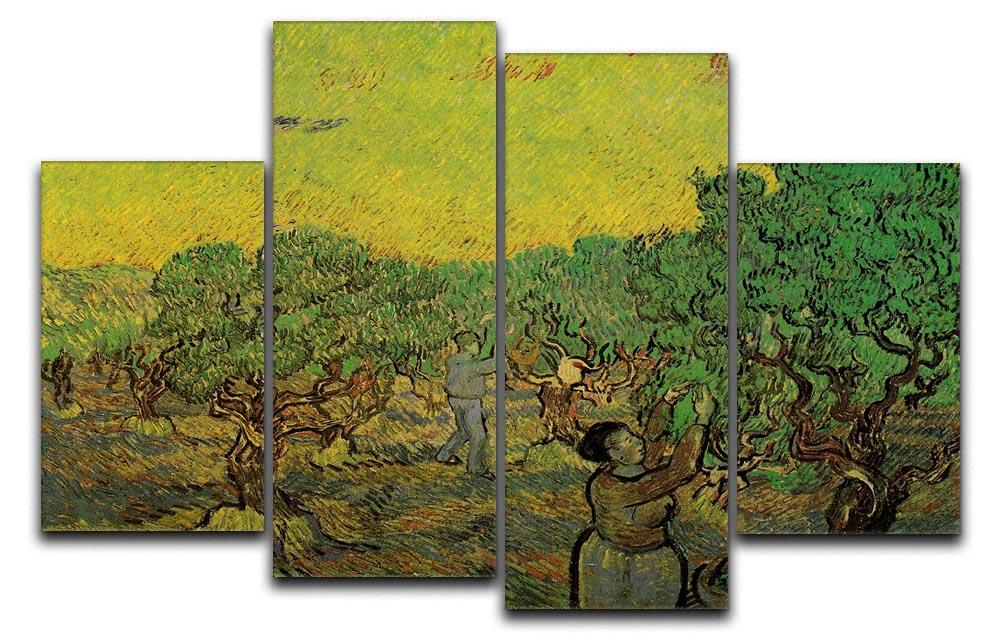 Olive Grove with Picking Figures by Van Gogh 4 Split Panel Canvas  - Canvas Art Rocks - 1
