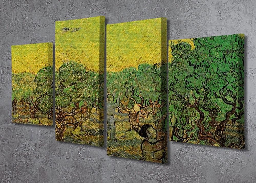 Olive Grove with Picking Figures by Van Gogh 4 Split Panel Canvas - Canvas Art Rocks - 2