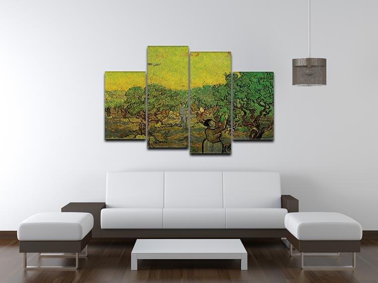 Olive Grove with Picking Figures by Van Gogh 4 Split Panel Canvas - Canvas Art Rocks - 3