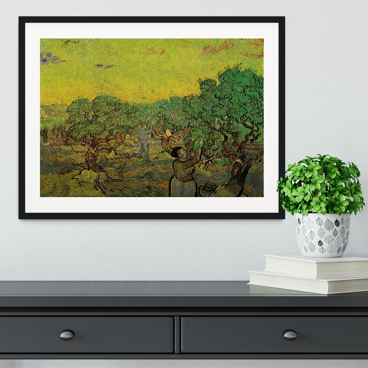 Olive Grove with Picking Figures by Van Gogh Framed Print - Canvas Art Rocks - 1