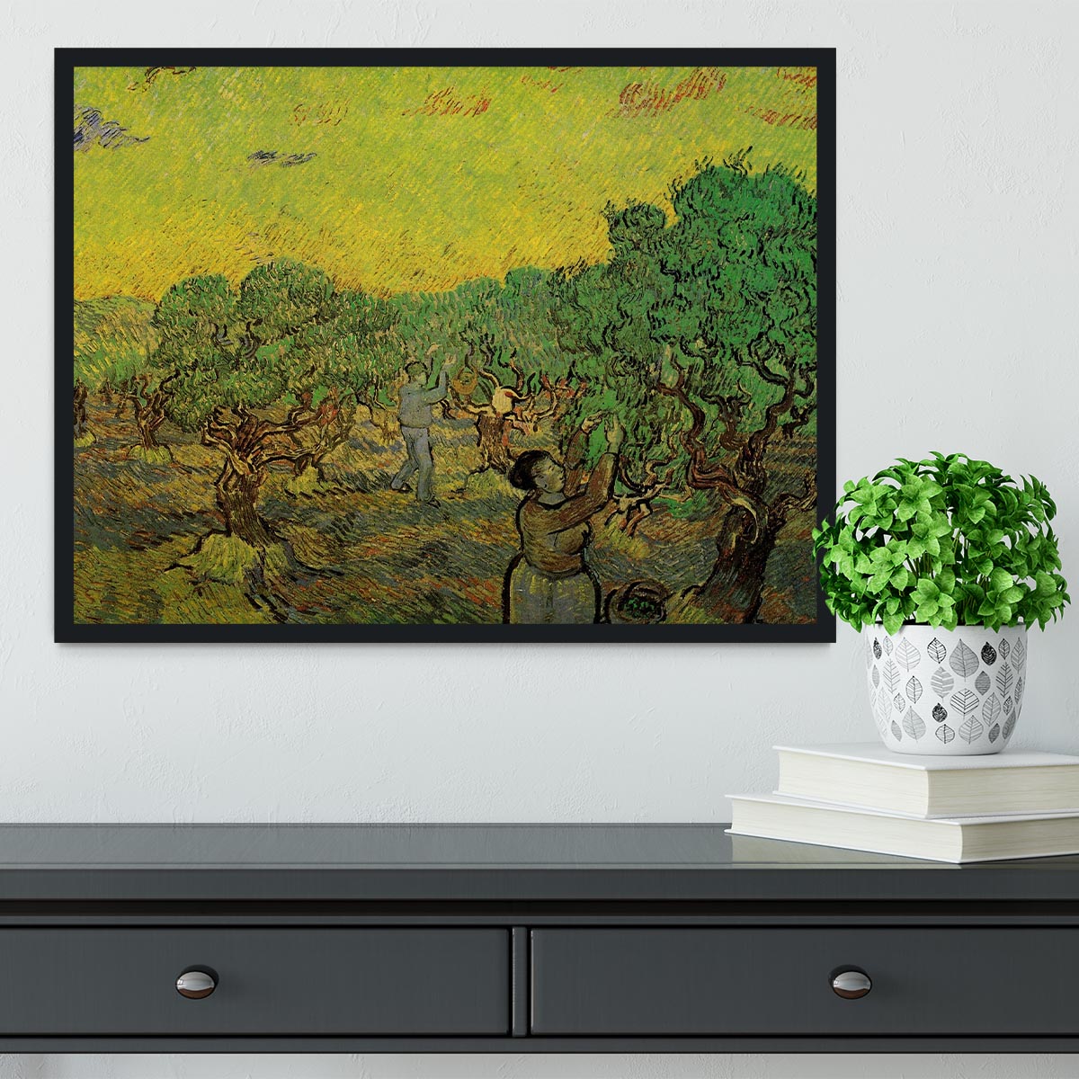 Olive Grove with Picking Figures by Van Gogh Framed Print - Canvas Art Rocks - 2
