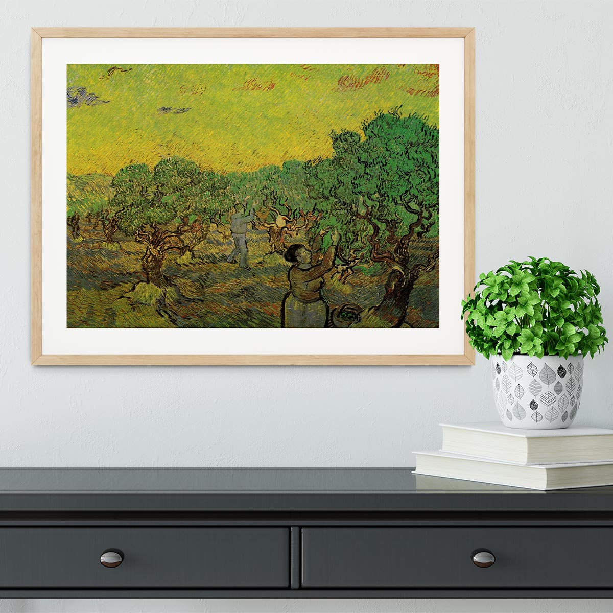 Olive Grove with Picking Figures by Van Gogh Framed Print - Canvas Art Rocks - 3