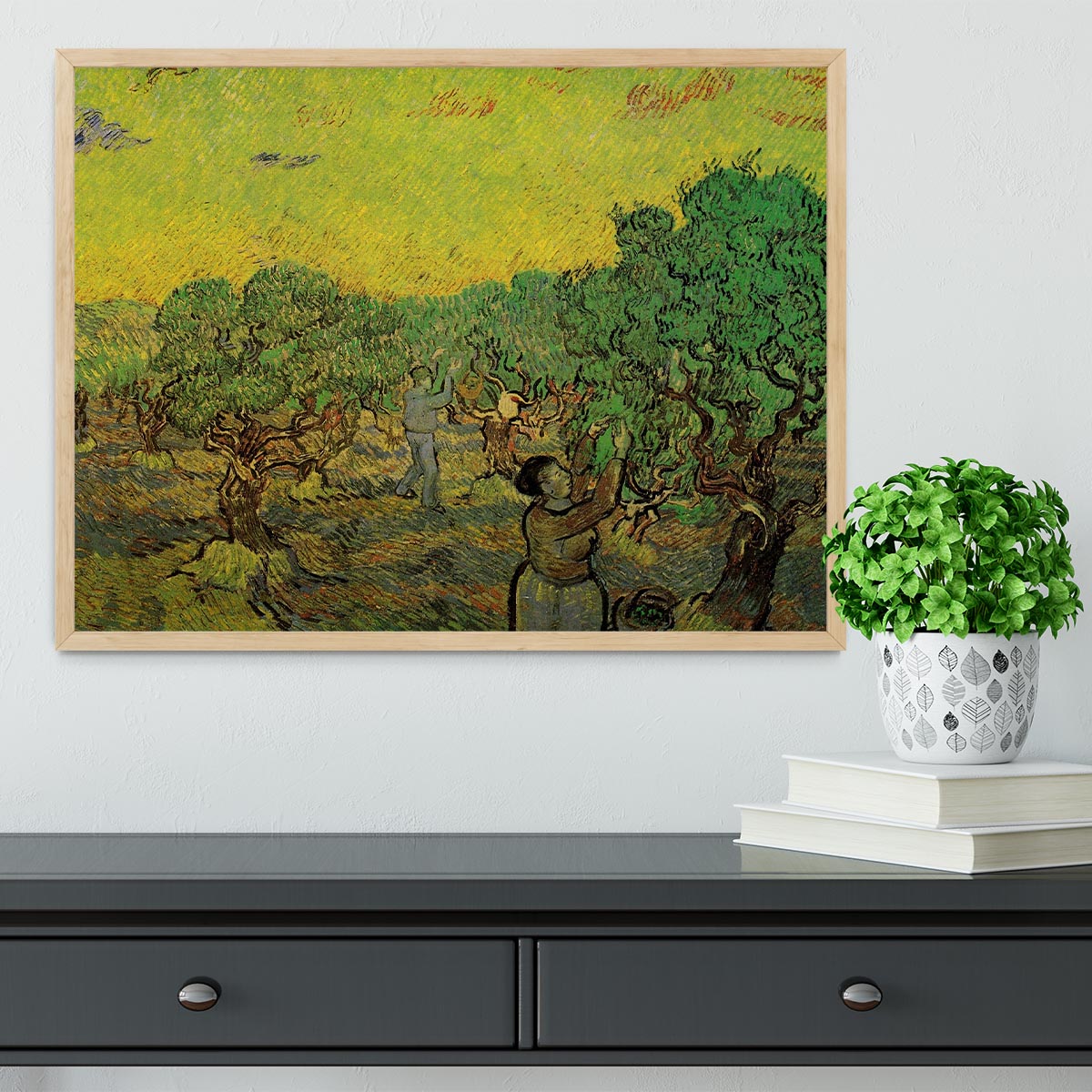 Olive Grove with Picking Figures by Van Gogh Framed Print - Canvas Art Rocks - 4