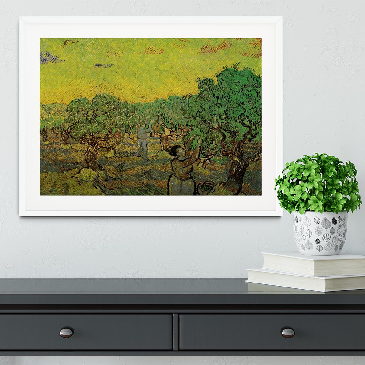 Olive Grove with Picking Figures by Van Gogh Framed Print - Canvas Art Rocks - 5