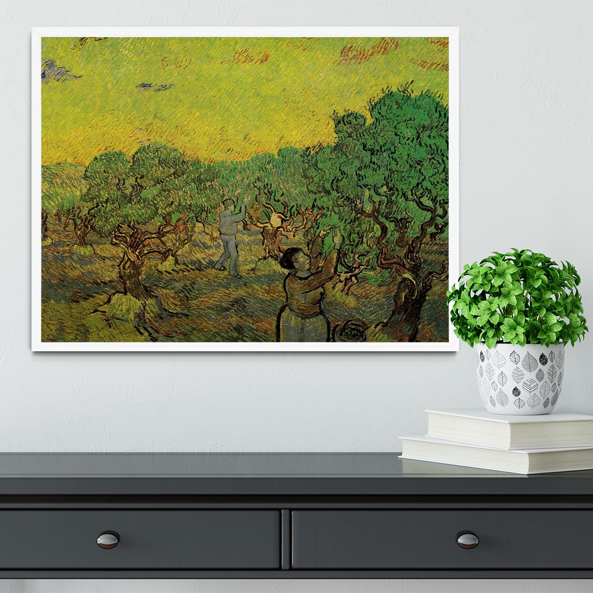 Olive Grove with Picking Figures by Van Gogh Framed Print - Canvas Art Rocks -6