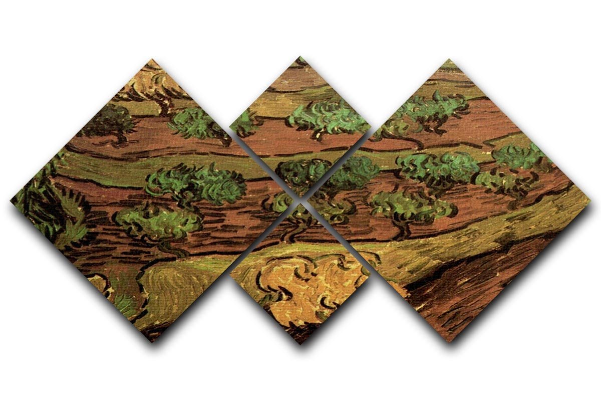 Olive Trees against a Slope of a Hill by Van Gogh 4 Square Multi Panel Canvas  - Canvas Art Rocks - 1