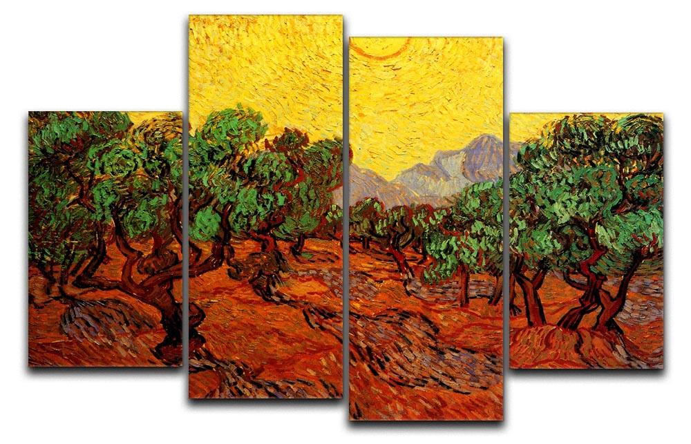 Olive Trees with Yellow Sky and Sun by Van Gogh 4 Split Panel Canvas  - Canvas Art Rocks - 1