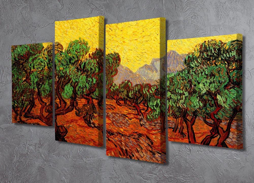 Olive Trees with Yellow Sky and Sun by Van Gogh 4 Split Panel Canvas - Canvas Art Rocks - 2