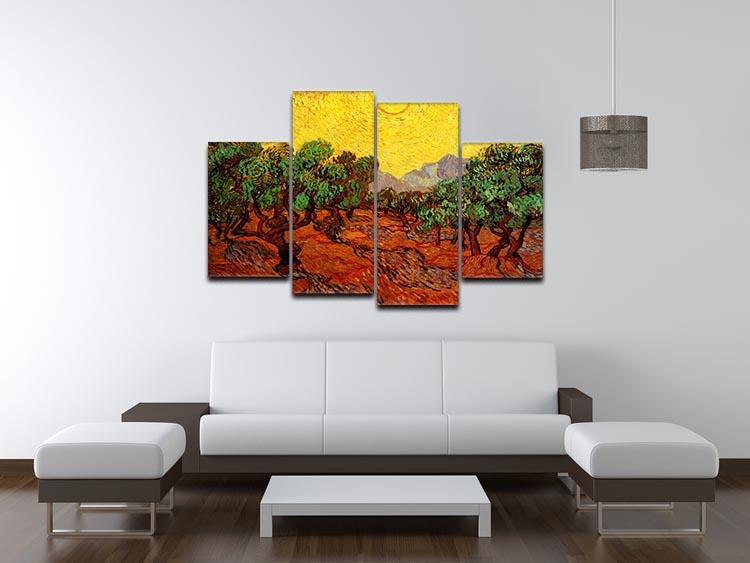 Olive Trees with Yellow Sky and Sun by Van Gogh 4 Split Panel Canvas - Canvas Art Rocks - 3