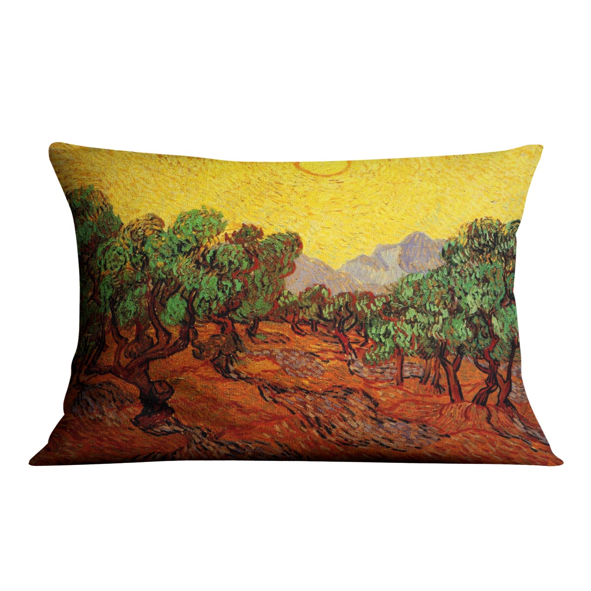 Olive Trees with Yellow Sky and Sun by Van Gogh Cushion