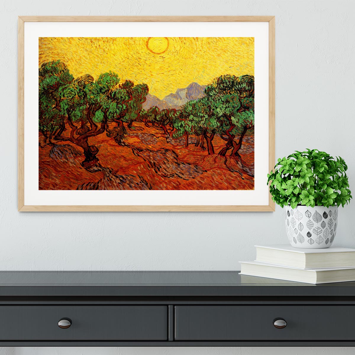 Olive Trees with Yellow Sky and Sun by Van Gogh Framed Print - Canvas Art Rocks - 3