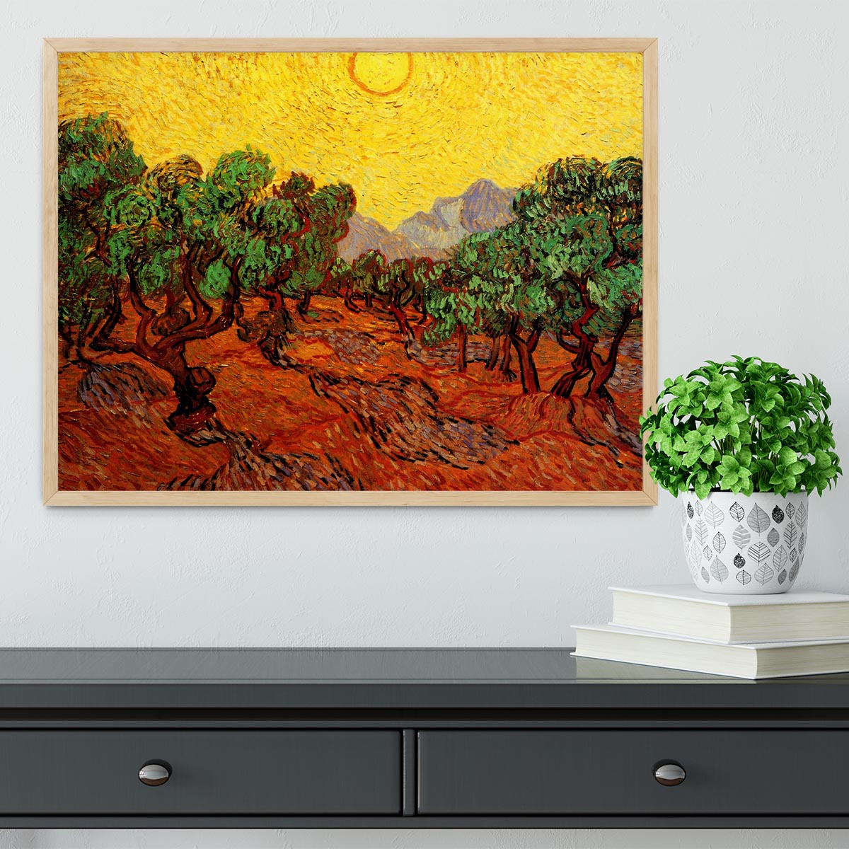 Olive Trees with Yellow Sky and Sun by Van Gogh Framed Print - Canvas Art Rocks - 4