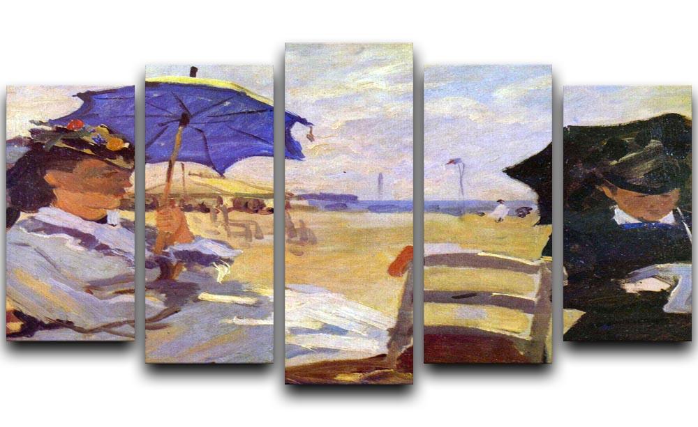 On the beach at Trouville by Monet 5 Split Panel Canvas  - Canvas Art Rocks - 1