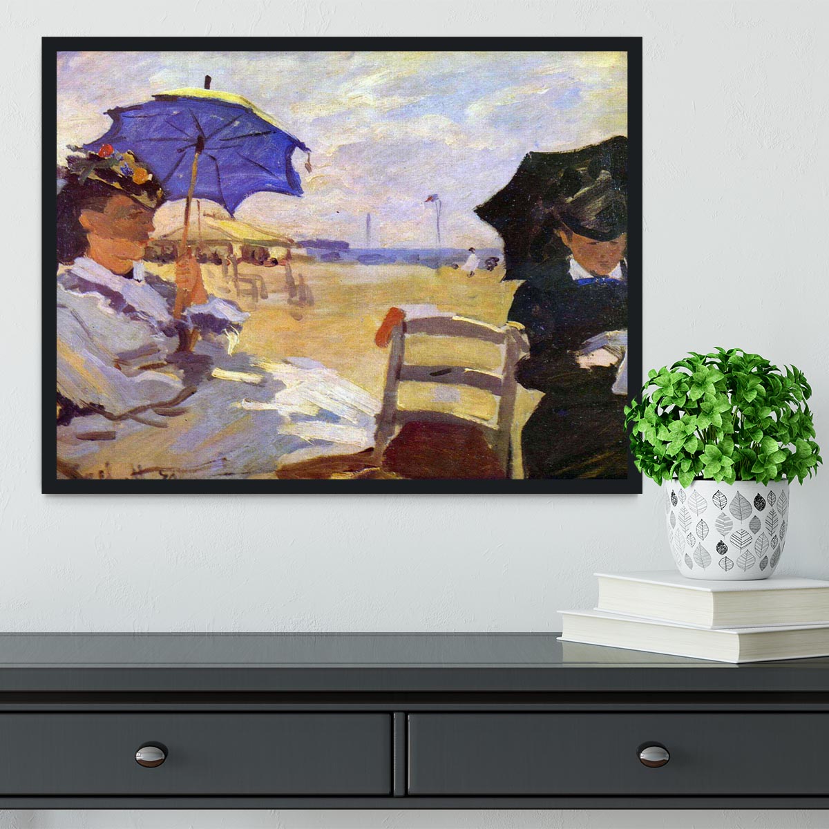 On the beach at Trouville by Monet Framed Print - Canvas Art Rocks - 2