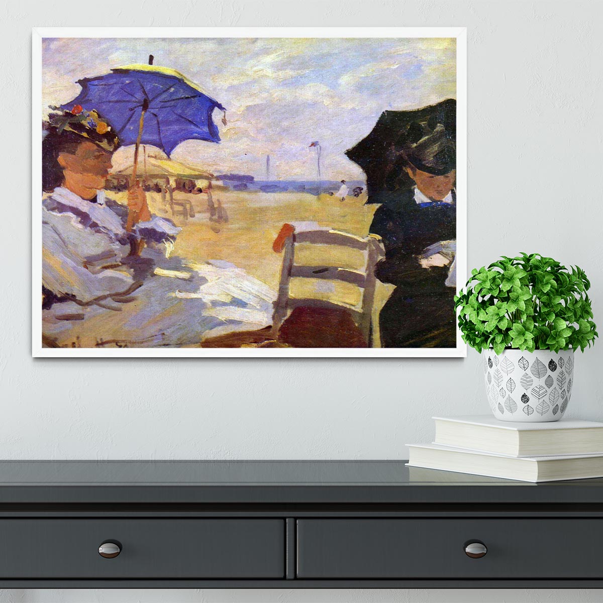 On the beach at Trouville by Monet Framed Print - Canvas Art Rocks -6