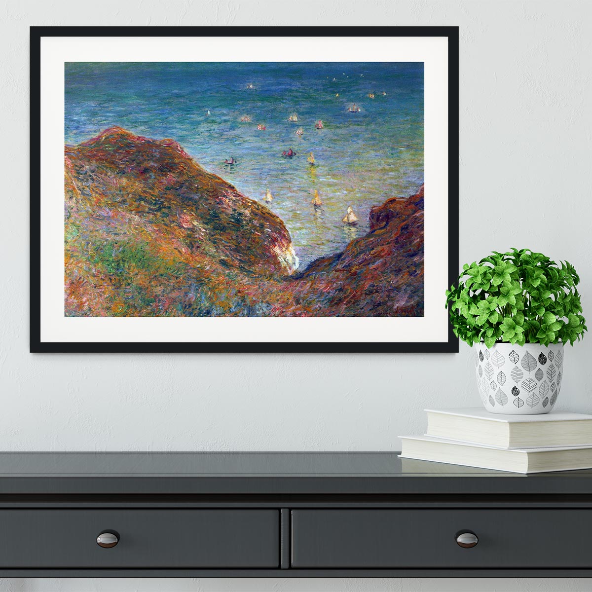 On the cliffs of Pour Ville Fine weather by Monet Framed Print - Canvas Art Rocks - 1