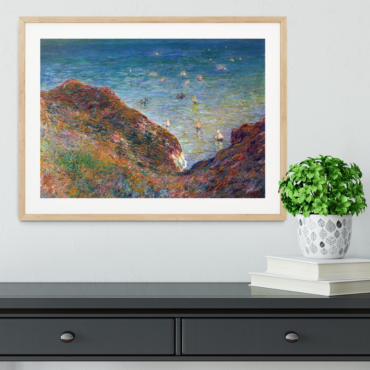 On the cliffs of Pour Ville Fine weather by Monet Framed Print - Canvas Art Rocks - 3