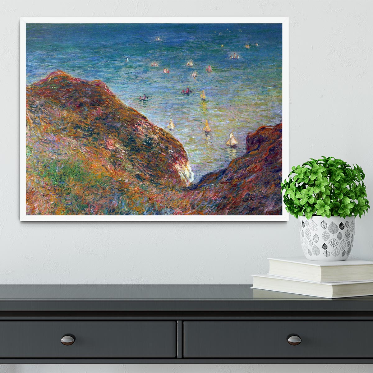 On the cliffs of Pour Ville Fine weather by Monet Framed Print - Canvas Art Rocks -6