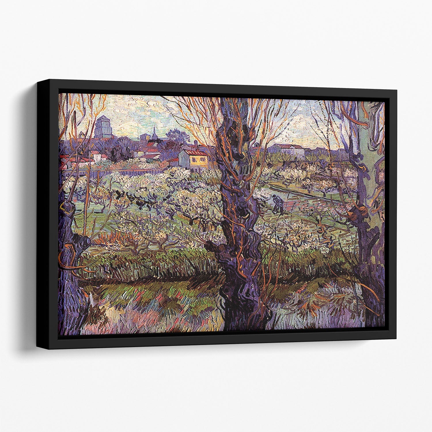 Orchard in Blossom with View of Arles by Van Gogh Floating Framed Canvas