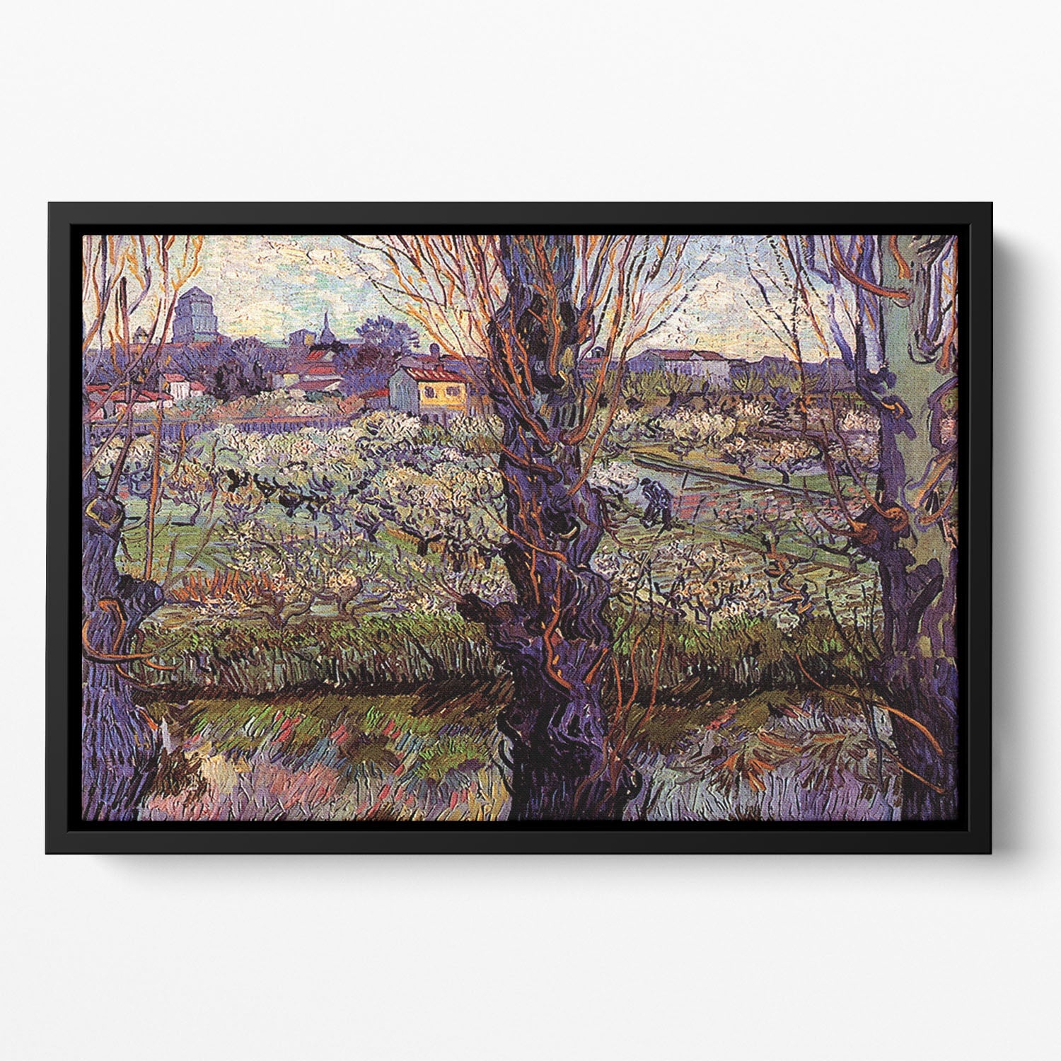 Orchard in Blossom with View of Arles by Van Gogh Floating Framed Canvas