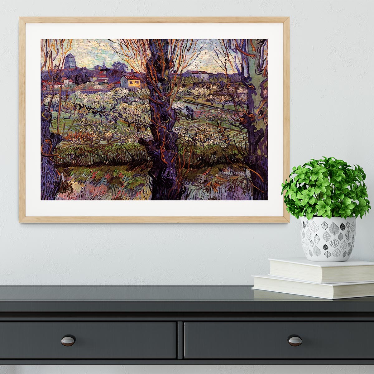 Orchard in Blossom with View of Arles by Van Gogh Framed Print - Canvas Art Rocks - 3