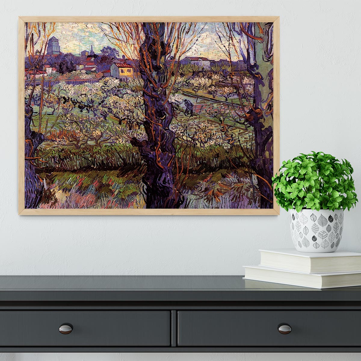 Orchard in Blossom with View of Arles by Van Gogh Framed Print - Canvas Art Rocks - 4