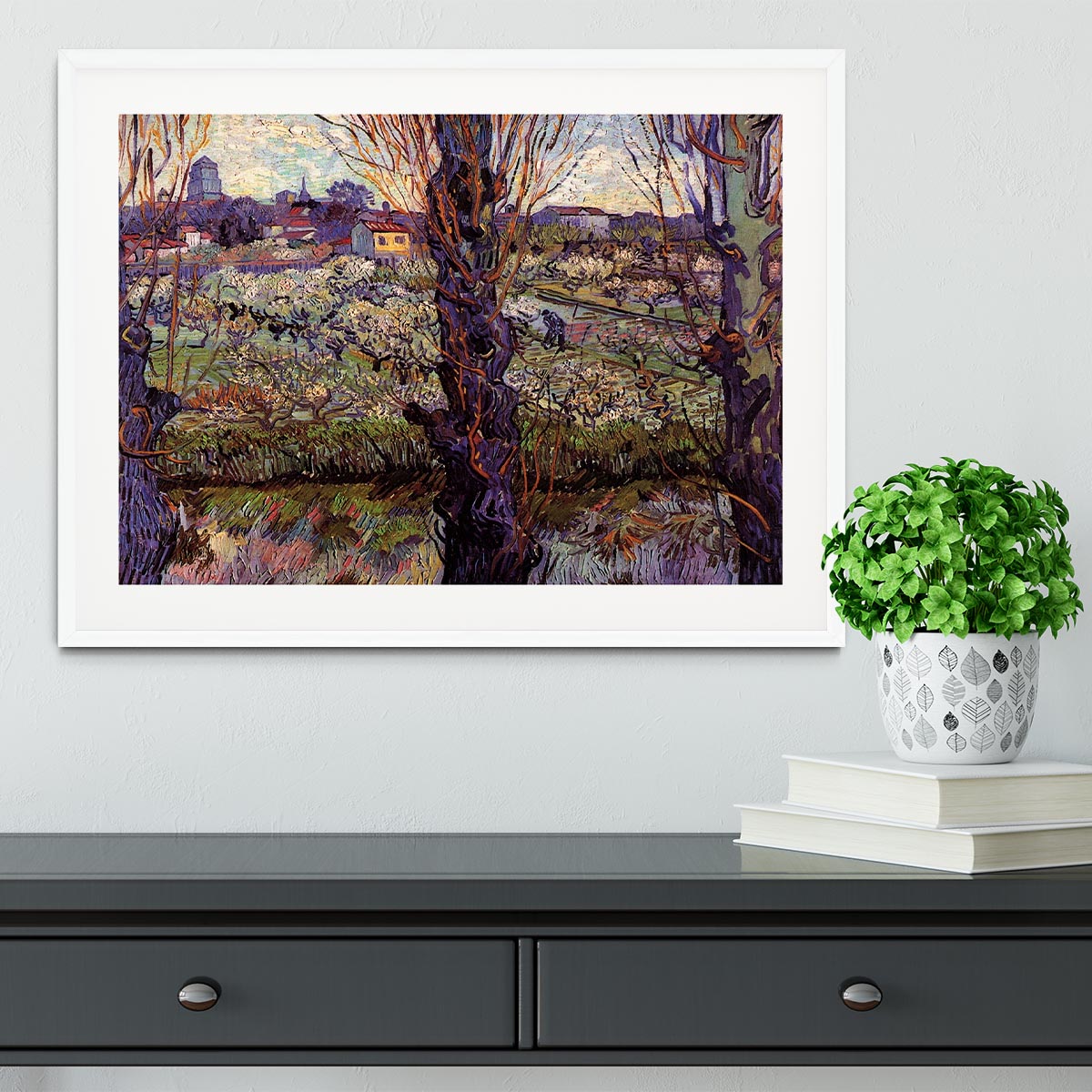 Orchard in Blossom with View of Arles by Van Gogh Framed Print - Canvas Art Rocks - 5