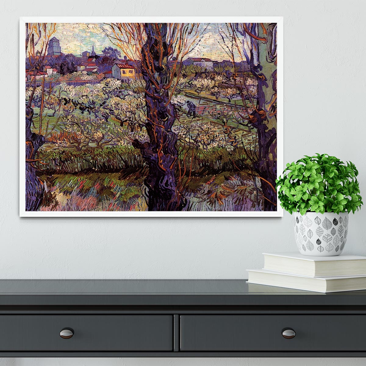Orchard in Blossom with View of Arles by Van Gogh Framed Print - Canvas Art Rocks -6