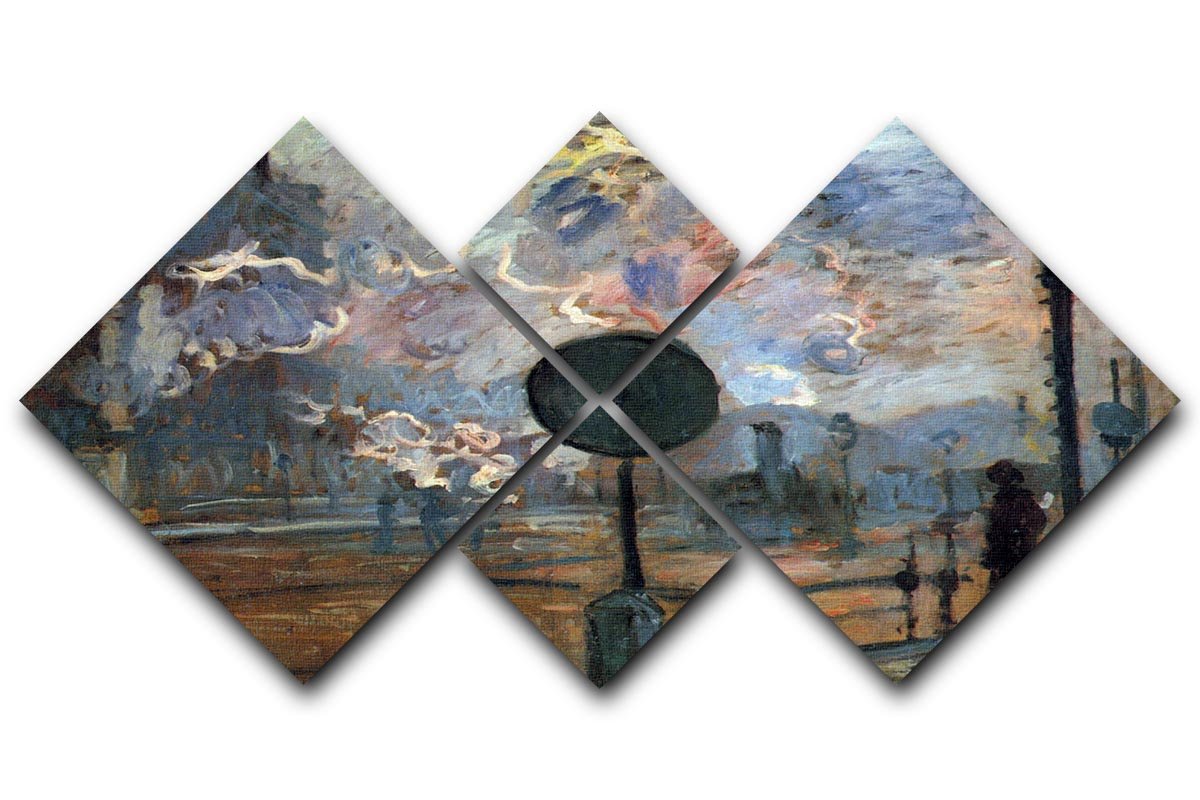 Outside the station Saint Lazare The signal by Monet 4 Square Multi Panel Canvas  - Canvas Art Rocks - 1