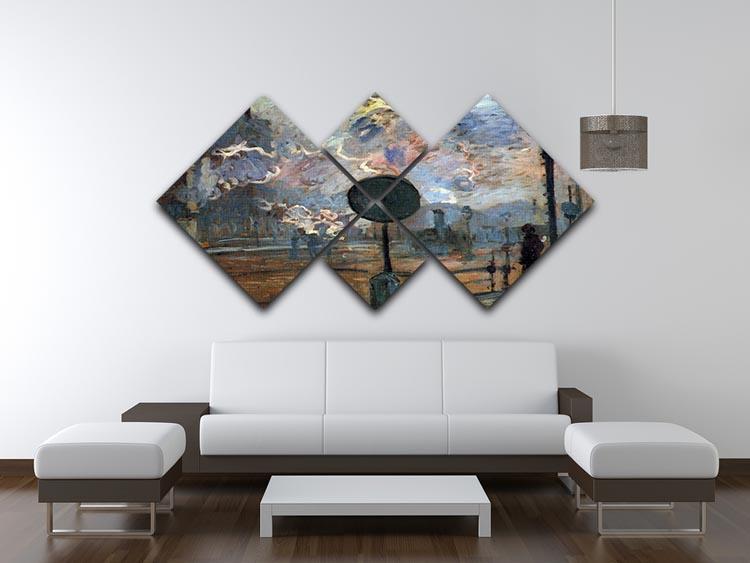 Outside the station Saint Lazare The signal by Monet 4 Square Multi Panel Canvas - Canvas Art Rocks - 3