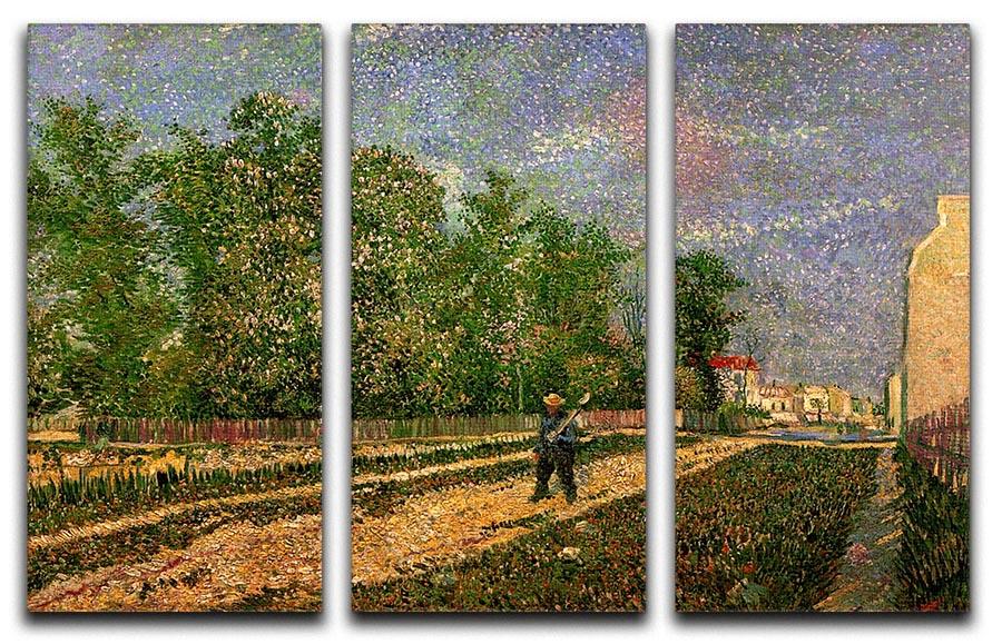 Outskirts of Paris Road with Peasant Shouldering a Spade by Van Gogh 3 Split Panel Canvas Print - Canvas Art Rocks - 4
