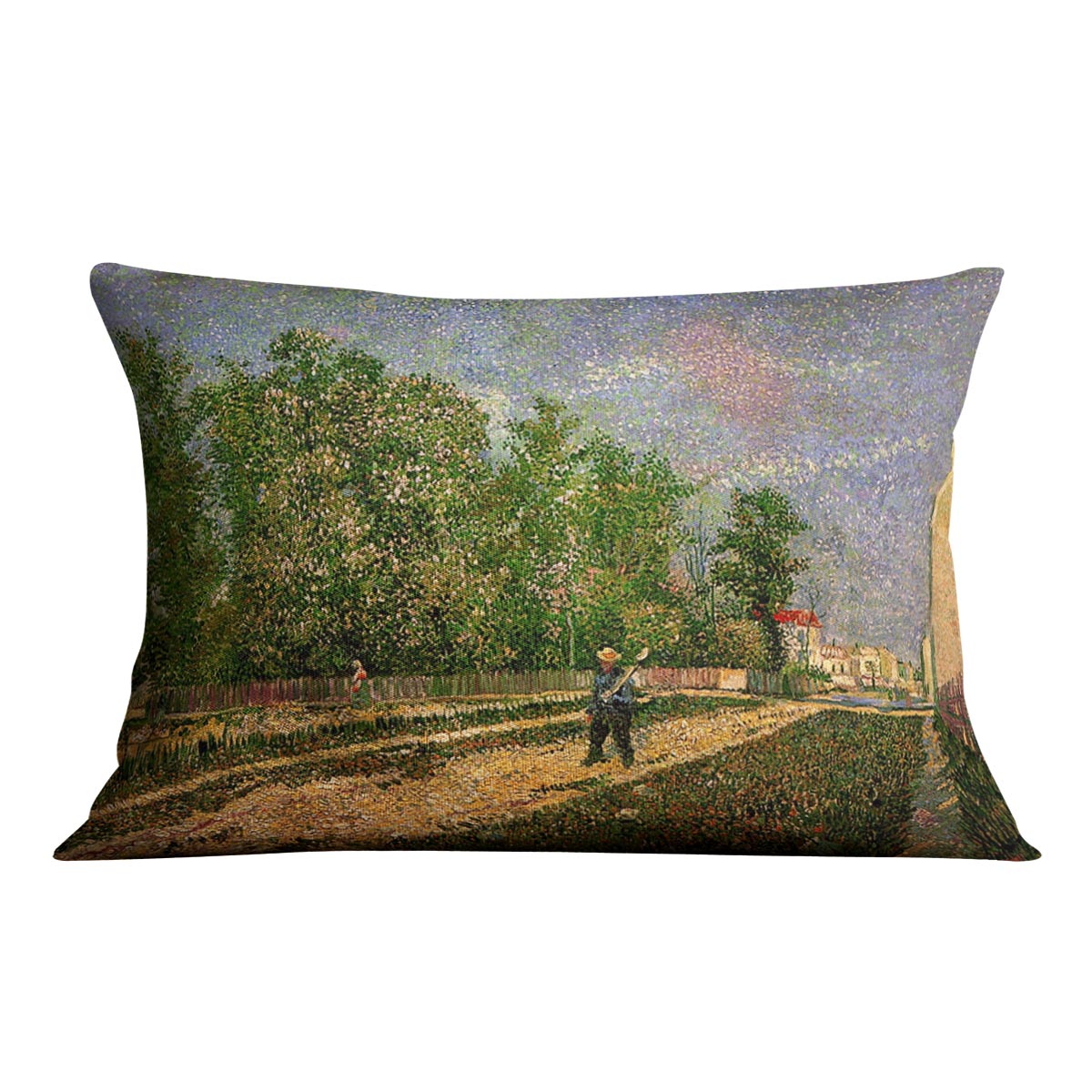 Outskirts of Paris Road with Peasant Shouldering a Spade by Van Gogh Cushion