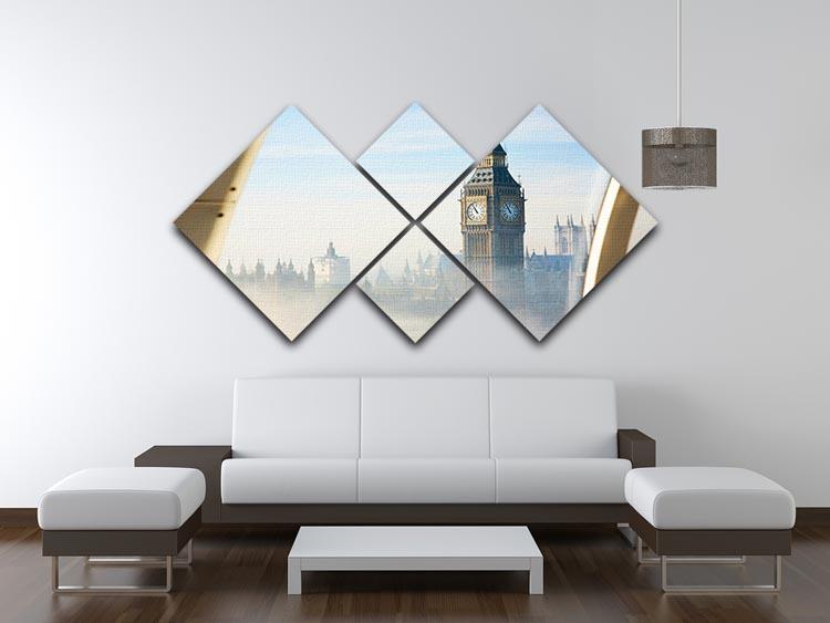 Palace of Westminster in fog 4 Square Multi Panel Canvas  - Canvas Art Rocks - 3