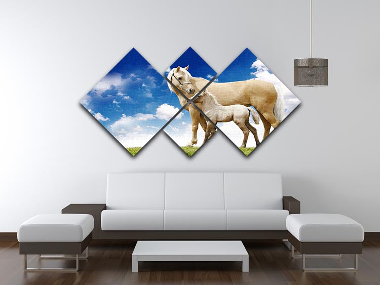 Palomino horses on grey gradient 4 Square Multi Panel Canvas - Canvas Art Rocks - 3