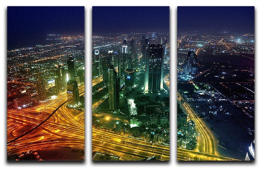 Panorama Dubai city at night 3 Split Panel Canvas Print - Canvas Art Rocks - 1