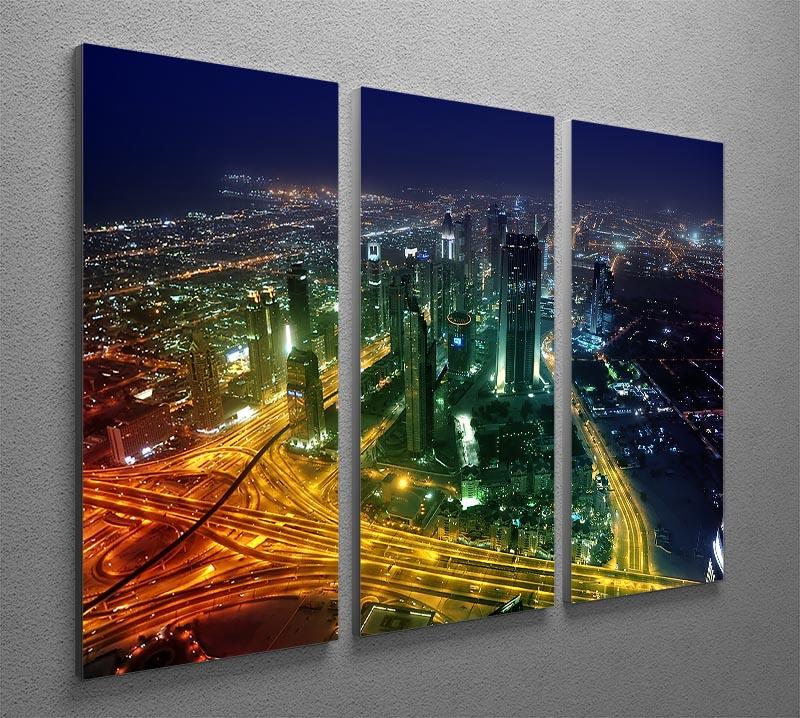 Panorama Dubai city at night 3 Split Panel Canvas Print - Canvas Art Rocks - 2