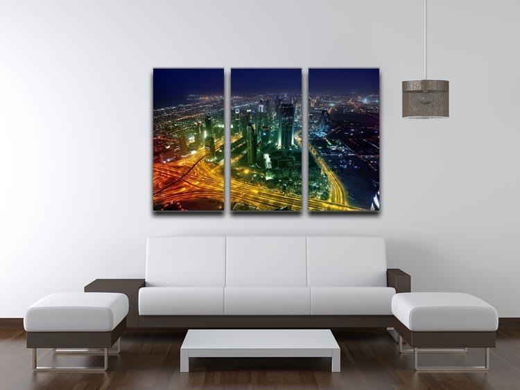 Panorama Dubai city at night 3 Split Panel Canvas Print - Canvas Art Rocks - 3