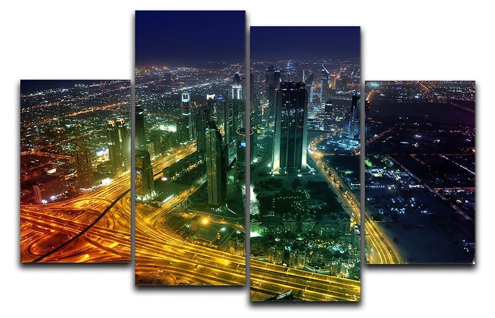 Panorama Dubai city at night 4 Split Panel Canvas  - Canvas Art Rocks - 1