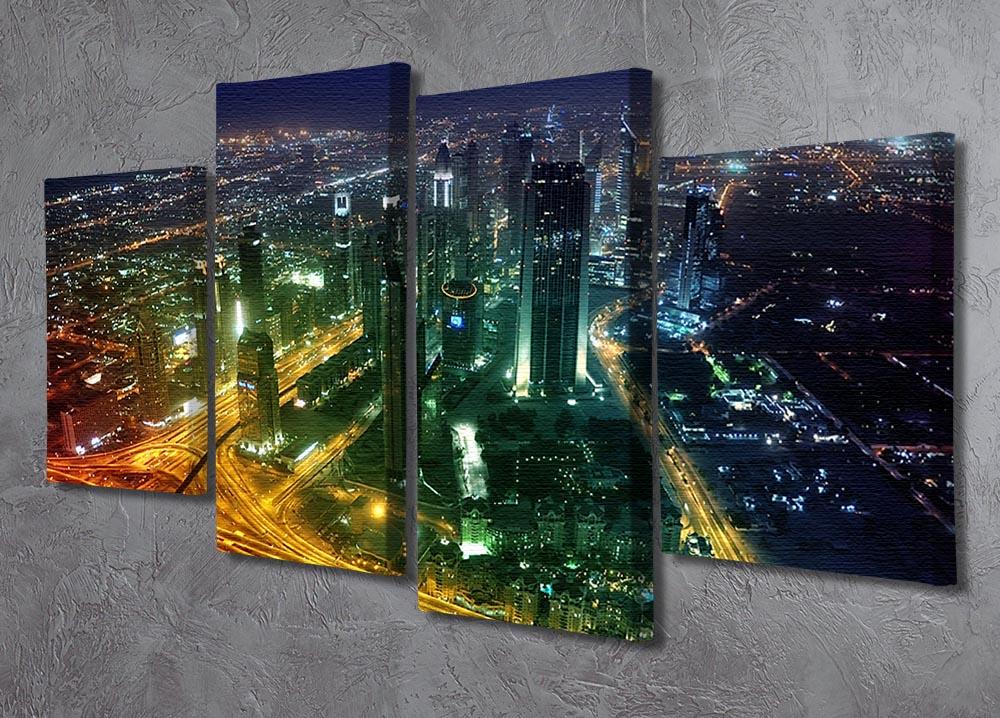 Panorama Dubai city at night 4 Split Panel Canvas  - Canvas Art Rocks - 2