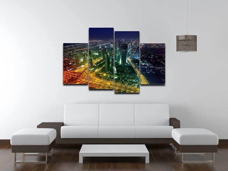 Panorama Dubai city at night 4 Split Panel Canvas  - Canvas Art Rocks - 3