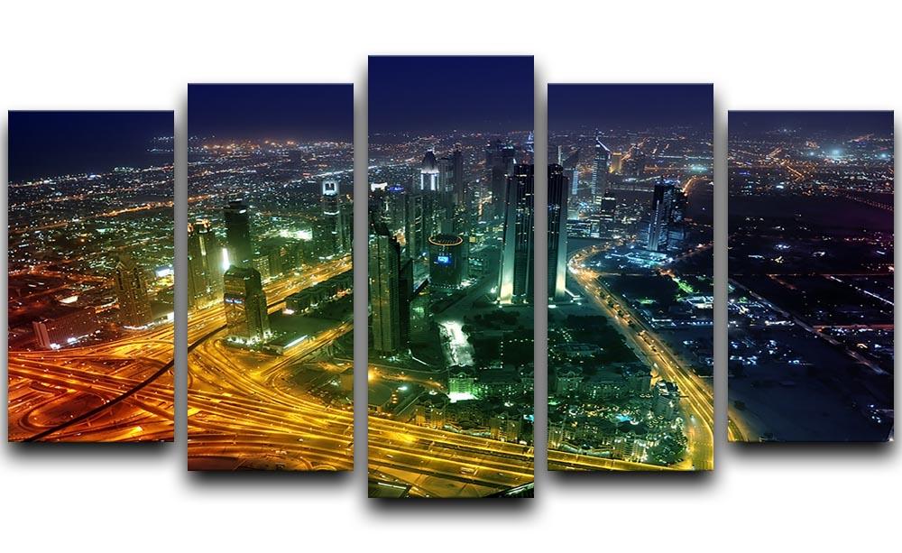 Panorama Dubai city at night 5 Split Panel Canvas  - Canvas Art Rocks - 1