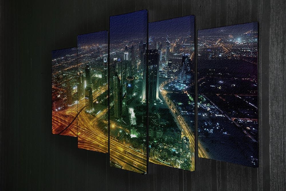 Panorama Dubai city at night 5 Split Panel Canvas  - Canvas Art Rocks - 2