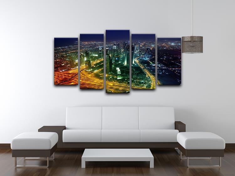 Panorama Dubai city at night 5 Split Panel Canvas  - Canvas Art Rocks - 3