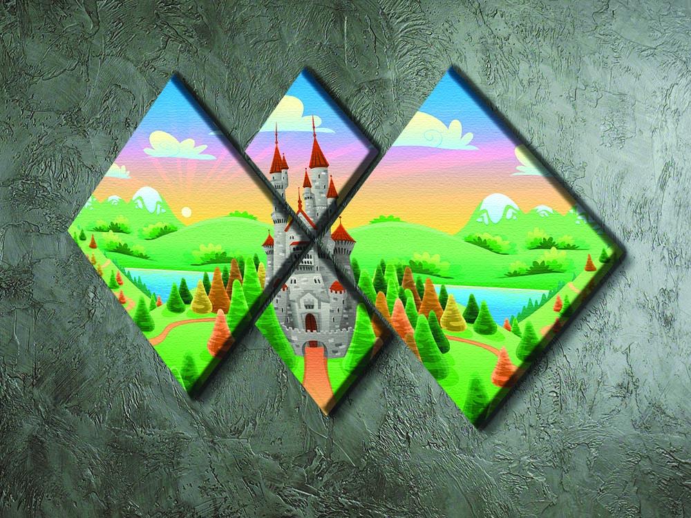 Panorama with medieval castle 4 Square Multi Panel Canvas - Canvas Art Rocks - 2