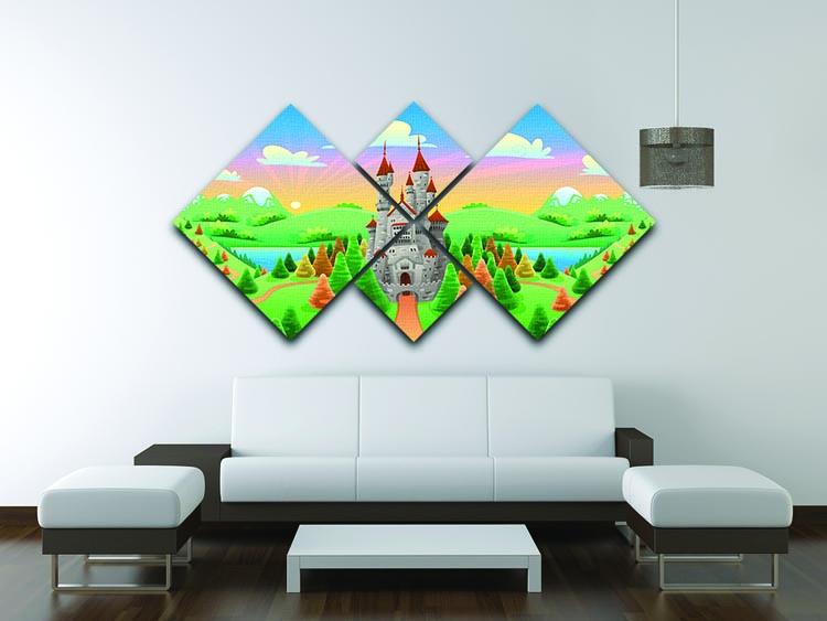Panorama with medieval castle 4 Square Multi Panel Canvas - Canvas Art Rocks - 3