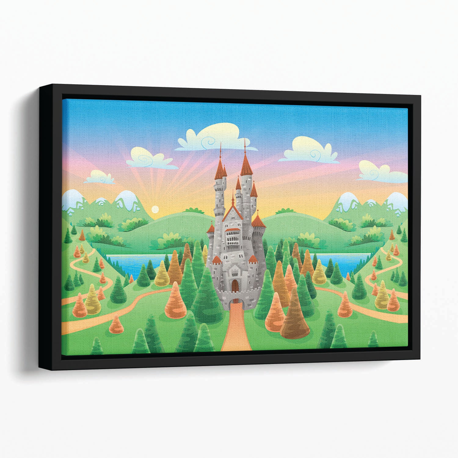 Panorama with medieval castle Floating Framed Canvas