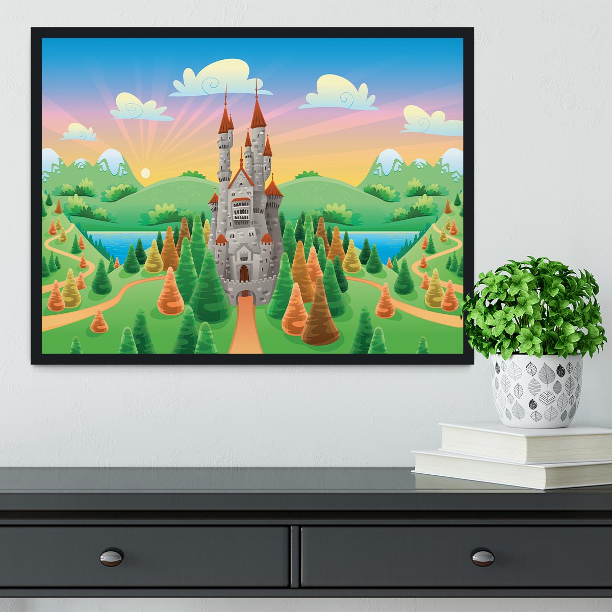 Panorama with medieval castle Framed Print - Canvas Art Rocks - 2