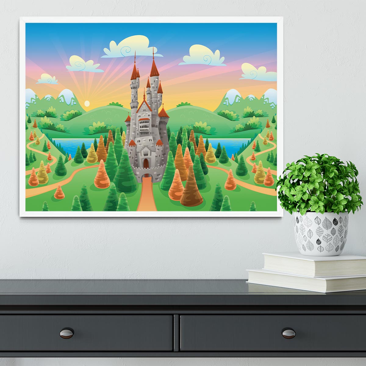 Panorama with medieval castle Framed Print - Canvas Art Rocks -6